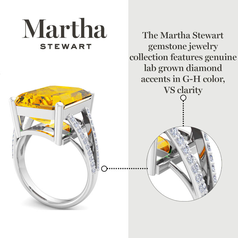 Martha Stewart 10 1/4ctw. Emerald Cut Citrine & Lab Grown Diamond Ring In Sterling Silver image number null